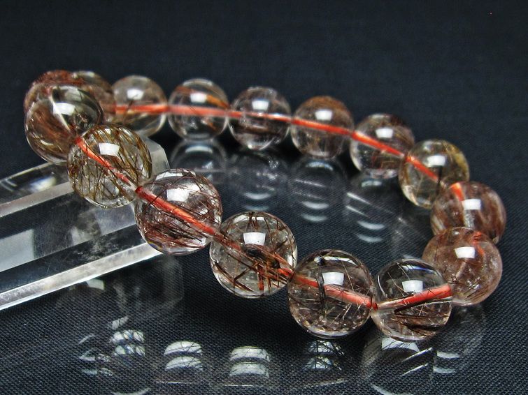 プラチナルチル ブレスレット 13mm レッド ルチルクォーツ 一点物 111-55136
