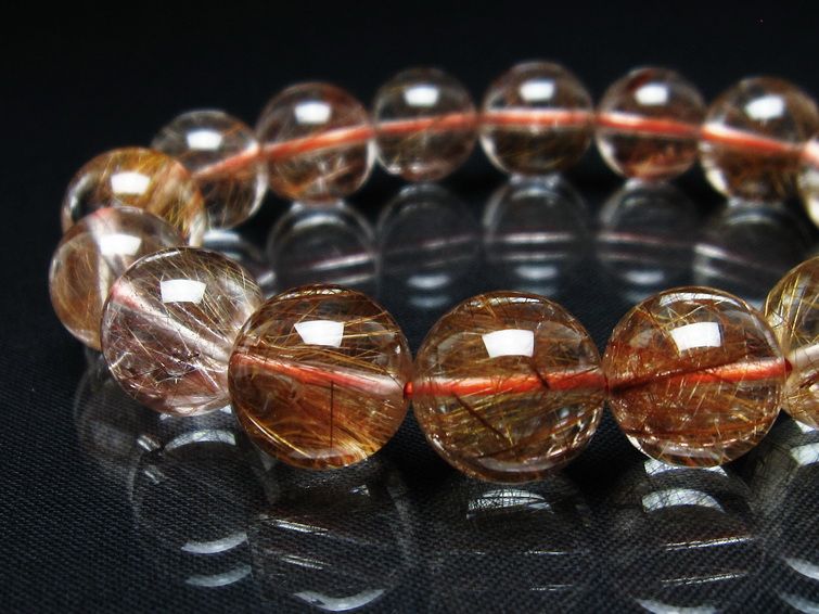 プラチナルチル ブレスレット 14mm レッド ルチルクォーツ 一点物 111-55186