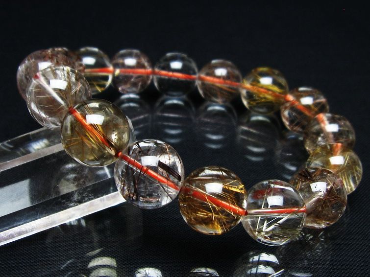プラチナルチル ブレスレット 13mm レッド ルチルクォーツ 一点物 111-55187