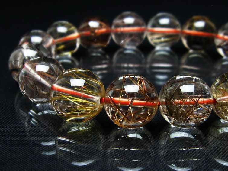 プラチナルチル ブレスレット 13mm レッド ルチルクォーツ 一点物 111-55187