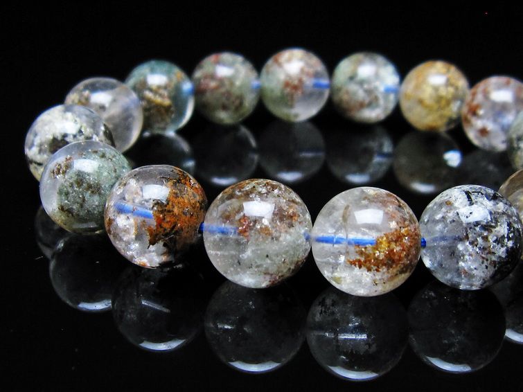 ガーデンクォーツ ブレスレット 13mm トルマリン入り メール便可 一点物 111-55711