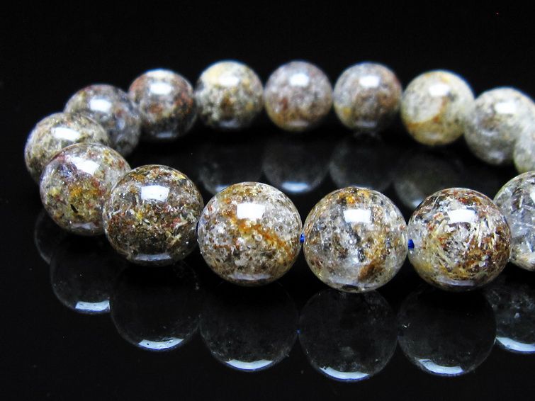 ガーデンクォーツ ブレスレット 14mm トルマリン入り メール便可 一点物 111-55784
