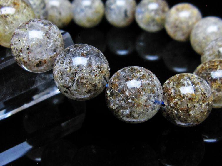 ガーデンクォーツ ブレスレット 14mm トルマリン入り メール便可 一点物 111-55819