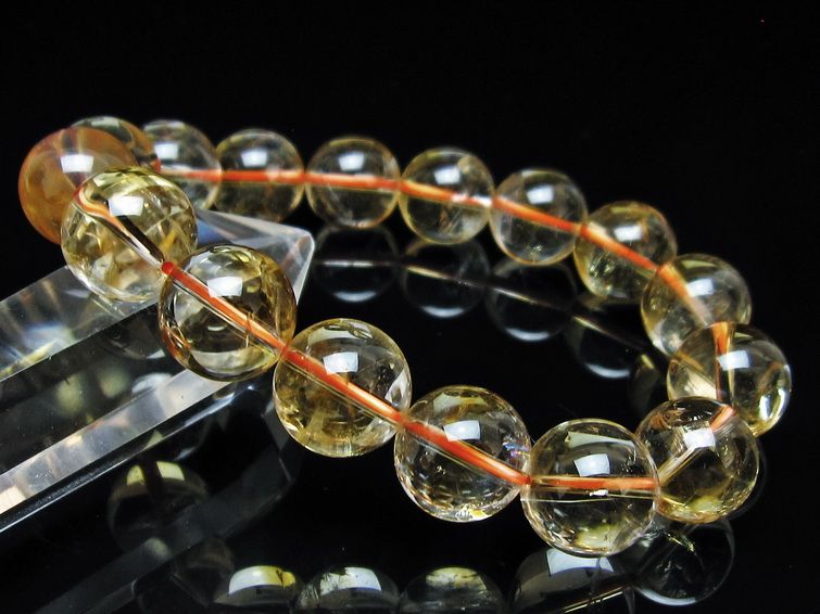 シトリン ブレスレット 13mm 虹入り シトリンクォーツ ブレス 一点物 111-56973
