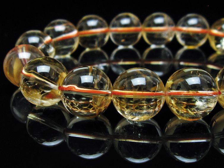 シトリン ブレスレット 13mm 虹入り シトリンクォーツ ブレス 一点物 111-56973