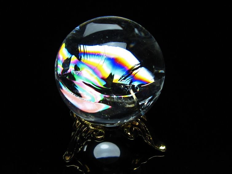 アイリスクォーツ 水晶 丸玉 虹入り 24mm 水晶玉 スフィア 球 置物 原石 一点物 141-6629