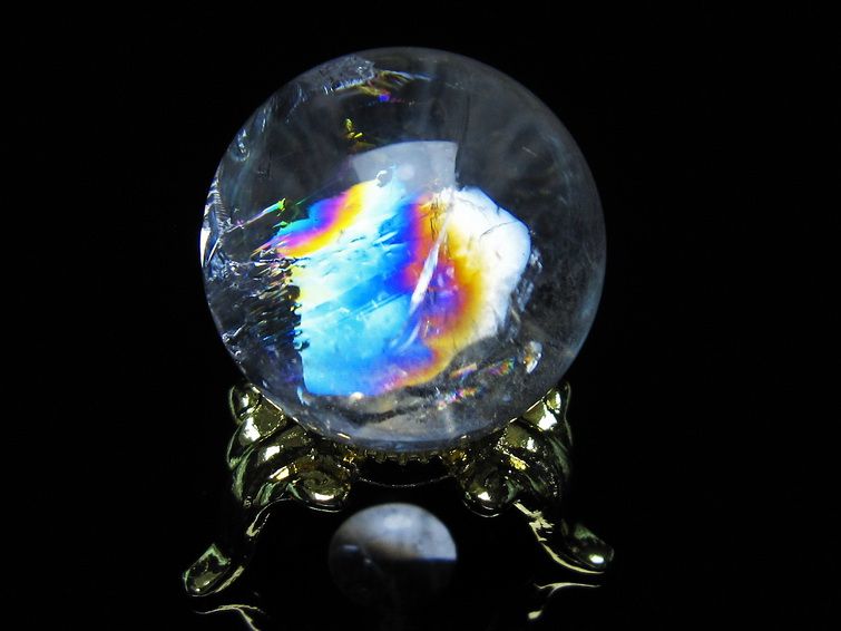 アイリスクォーツ 水晶 丸玉 虹入り 25mm 水晶玉 置物 スフィア 141-6907 【sold out】