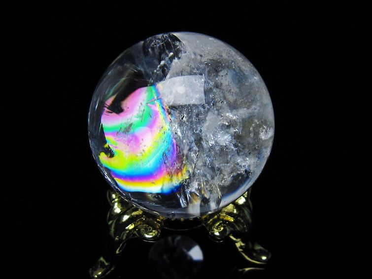 アイリスクォーツ 水晶 丸玉 虹入り 28mm 水晶玉 置物 スフィア 141-6924 【sold out】