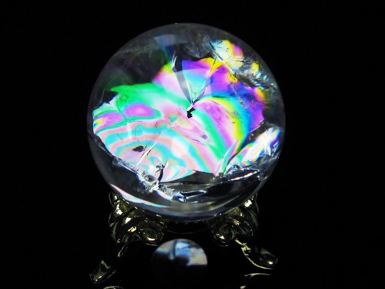 アイリスクォーツ 水晶 丸玉 虹入り 28mm 水晶玉 置物 スフィア 141-6926