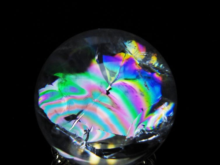 アイリスクォーツ 水晶 丸玉 虹入り 28mm 水晶玉 置物 スフィア 141-6926