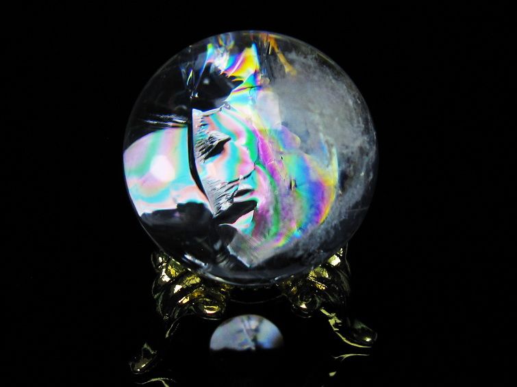 アイリスクォーツ 水晶 丸玉 虹入り 28mm 水晶玉 置物 スフィア 141-6927