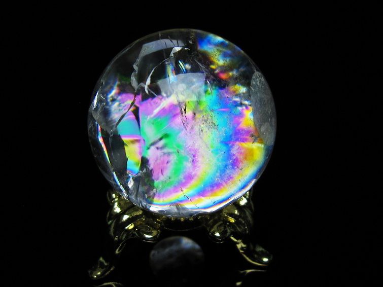 アイリスクォーツ 水晶 丸玉 虹入り 28mm 水晶玉 置物 スフィア 141-6928