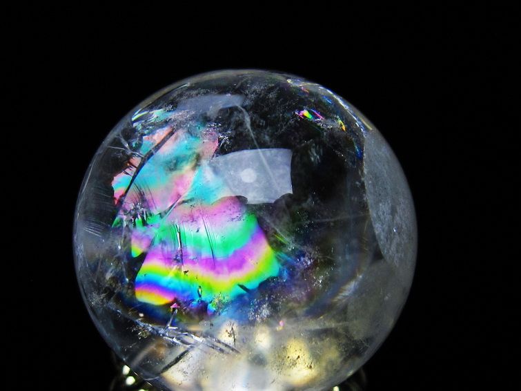 アイリスクォーツ 水晶 丸玉 虹入り 28mm 水晶玉 置物 スフィア 141-6928