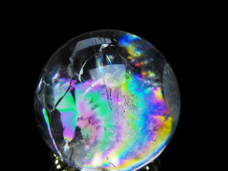 アイリスクォーツ 水晶 丸玉 虹入り 28mm 水晶玉 置物 スフィア 141-6928