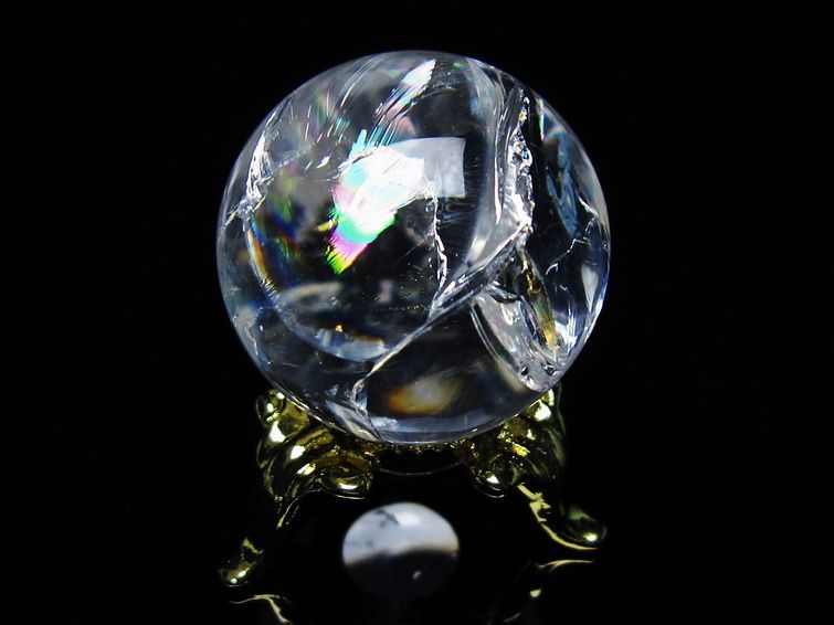 アイリスクォーツ 水晶 丸玉 虹入り 28mm 水晶玉 置物 スフィア 141-6930