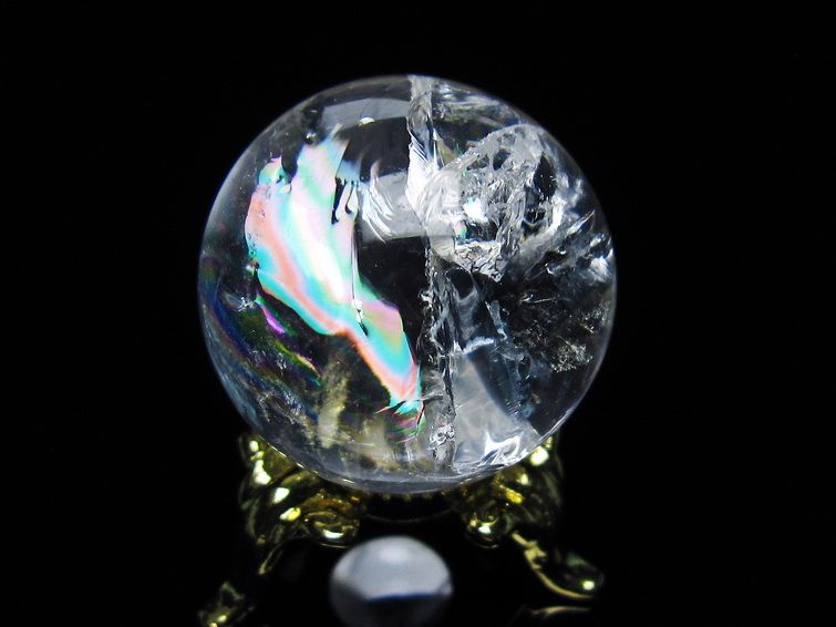 アイリスクォーツ 水晶 丸玉 虹入り 28mm 水晶玉 置物 スフィア 141-6933