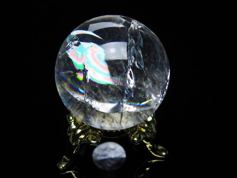 アイリスクォーツ 水晶 丸玉 虹入り 28mm 水晶玉 置物 スフィア 141-6934