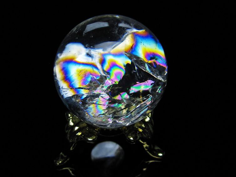 アイリスクォーツ 水晶 丸玉 虹入り 28mm 水晶玉 置物 スフィア 141-6935