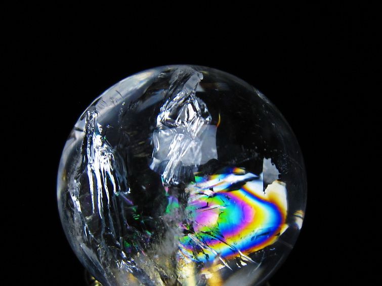 アイリスクォーツ 水晶 丸玉 虹入り 28mm 水晶玉 置物 スフィア 141-6935