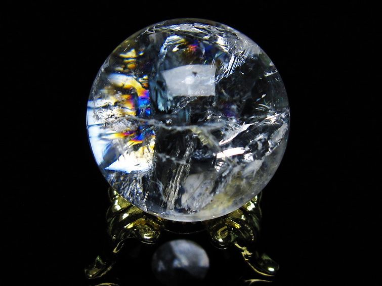 アイリスクォーツ 水晶 丸玉 虹入り 28mm 水晶玉 置物 スフィア 141-6937