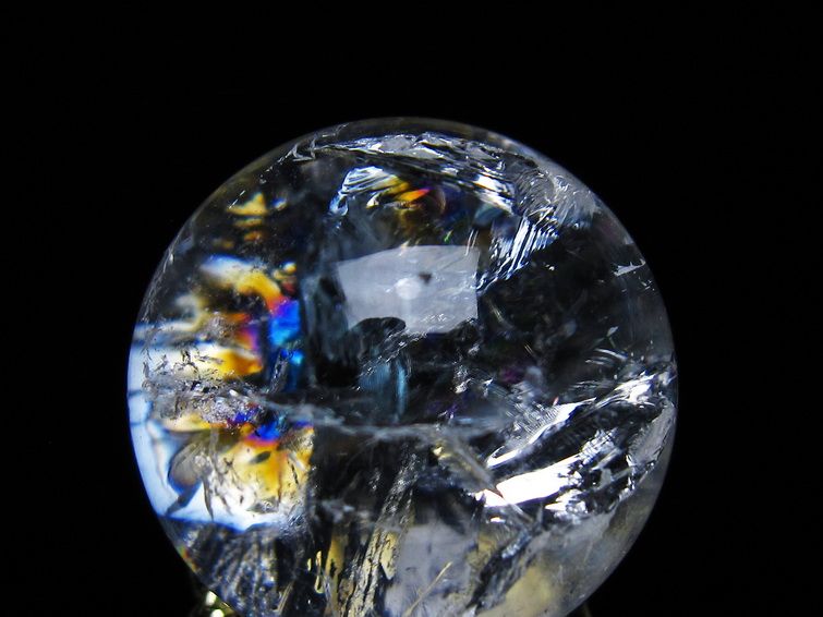 アイリスクォーツ 水晶 丸玉 虹入り 28mm 水晶玉 置物 スフィア 141-6937