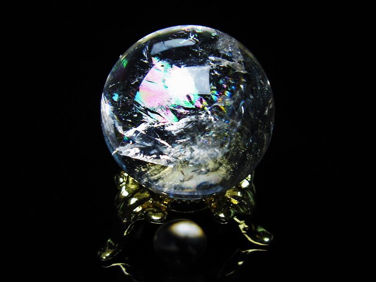 アイリスクォーツ 水晶 丸玉 虹入り 27mm 水晶玉 置物 スフィア 141-6940