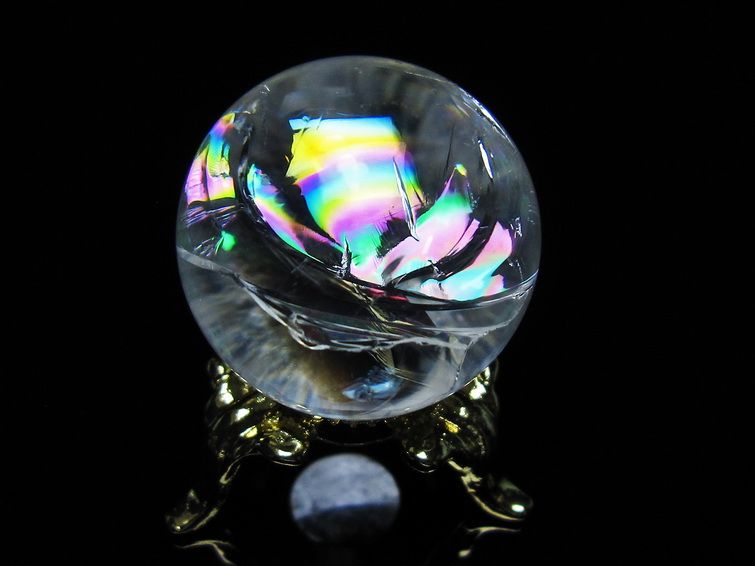 アイリスクォーツ 水晶 丸玉 虹入り 27mm 水晶玉 置物 スフィア 141-6942