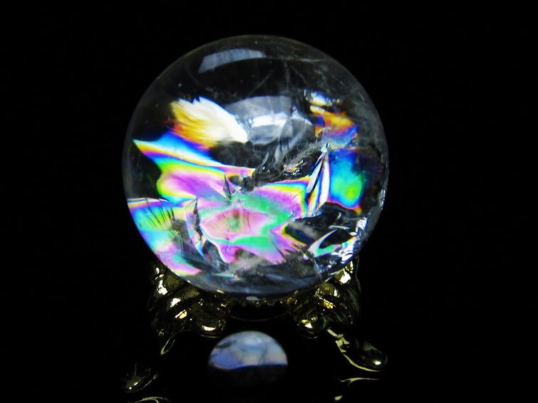 アイリスクォーツ 水晶 丸玉 虹入り 27mm 水晶玉 置物 スフィア 141-6944