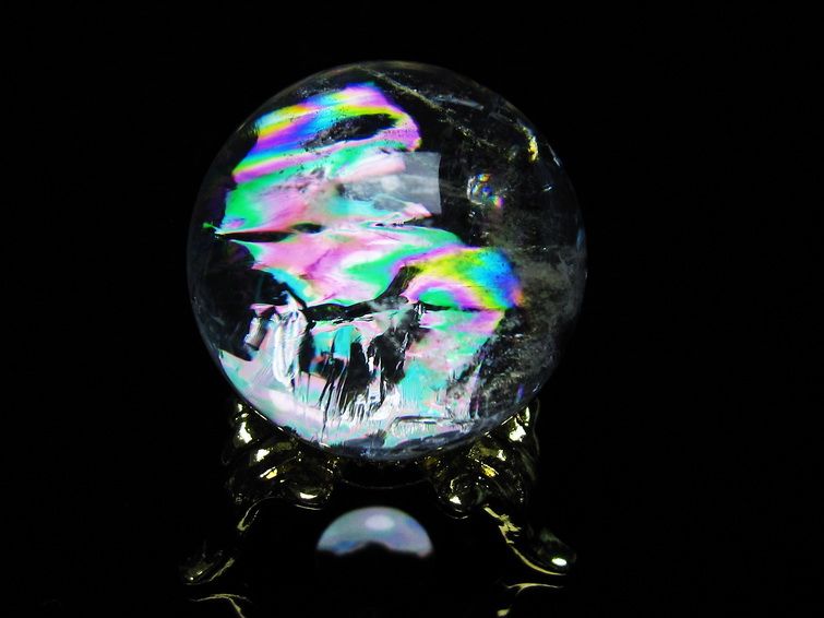 アイリスクォーツ 水晶 丸玉 虹入り 27mm 水晶玉 置物 スフィア 141-6945