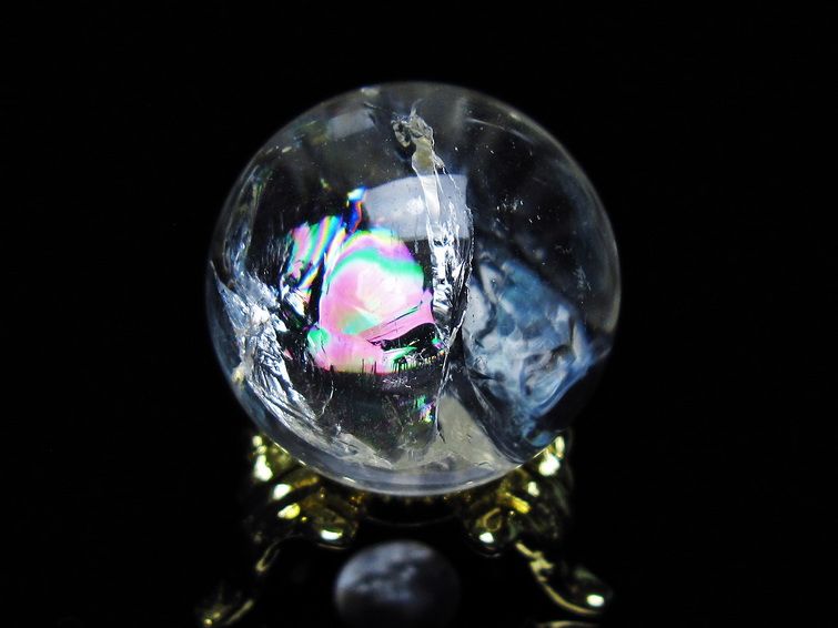 アイリスクォーツ 水晶 丸玉 虹入り 27mm 水晶玉 置物 スフィア 141-6946