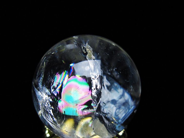 アイリスクォーツ 水晶 丸玉 虹入り 27mm 水晶玉 置物 スフィア 141-6946