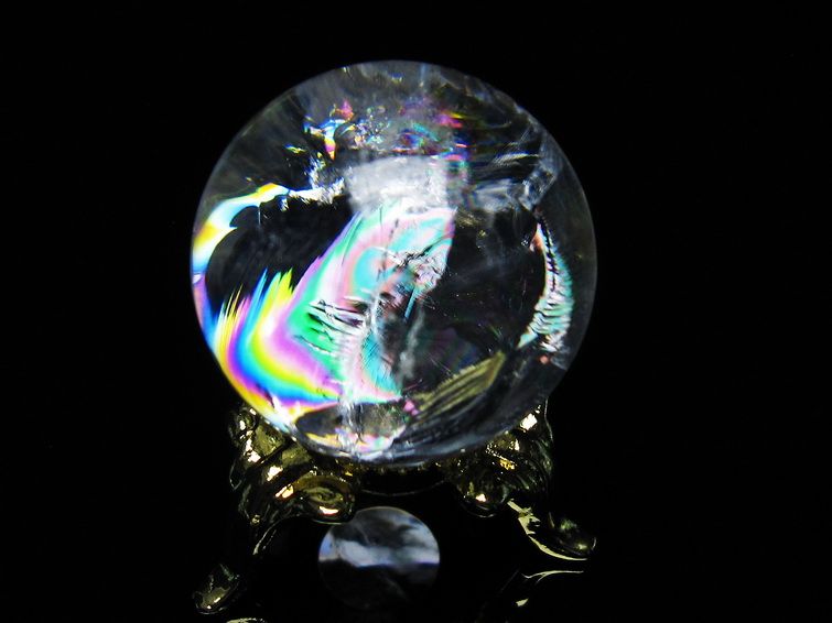 アイリスクォーツ 水晶 丸玉 虹入り 27mm 水晶玉 置物 スフィア 141-6952