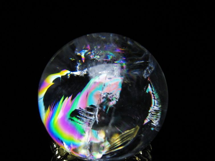 アイリスクォーツ 水晶 丸玉 虹入り 27mm 水晶玉 置物 スフィア 141-6952