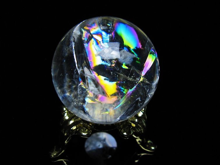 アイリスクォーツ 水晶 丸玉 虹入り 27mm 水晶玉 置物 スフィア 141-6956