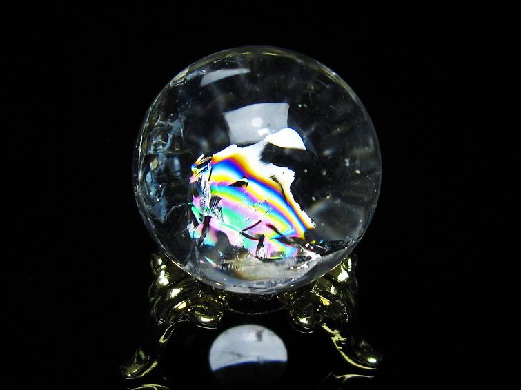 アイリスクォーツ 水晶 丸玉 虹入り 26mm 水晶玉 置物 スフィア 141-6963