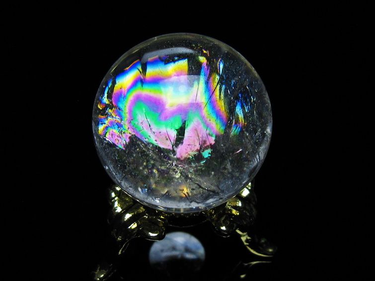 アイリスクォーツ 水晶 丸玉 虹入り 26mm 水晶玉 置物 スフィア 141-6966[sold out]