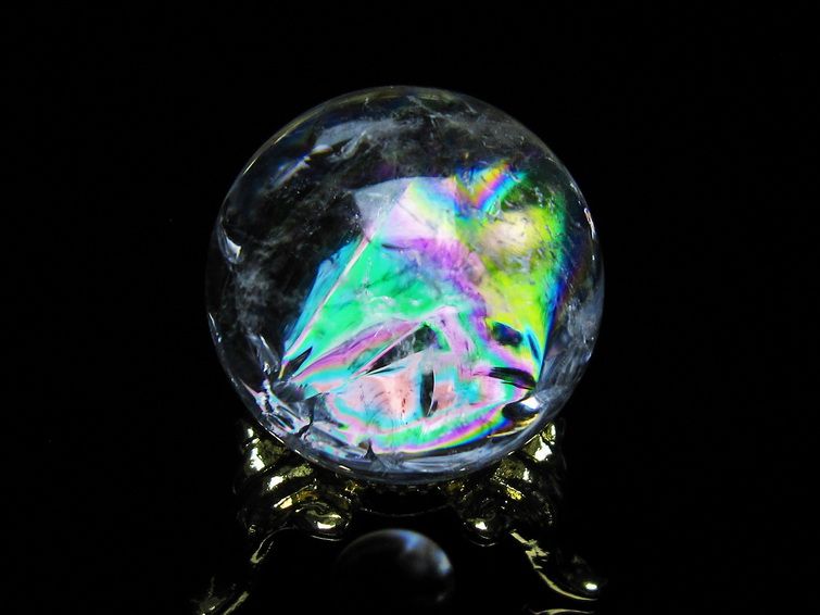 アイリスクォーツ 水晶 丸玉 虹入り 26mm 水晶玉 置物 スフィア 141-6967