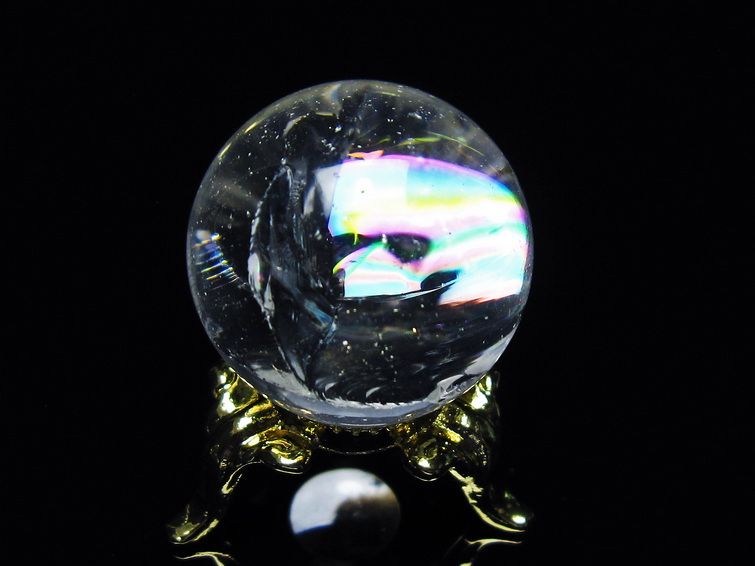 アイリスクォーツ 水晶 丸玉 虹入り 26mm 水晶玉 置物 スフィア 141-6968
