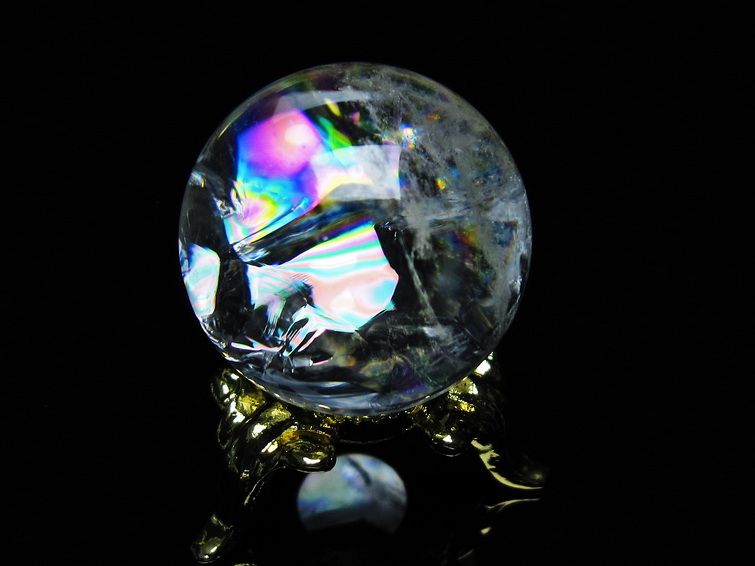 アイリスクォーツ 水晶 丸玉 虹入り 26mm 水晶玉 置物 スフィア 141-6969