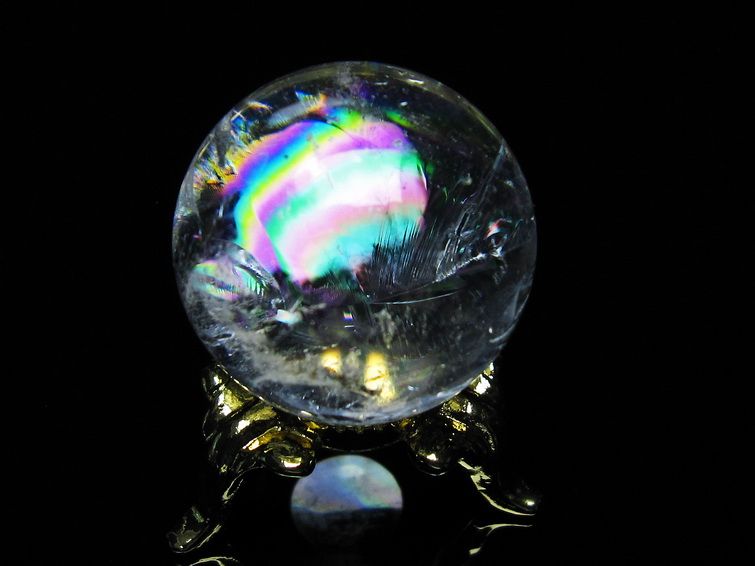 アイリスクォーツ 水晶 丸玉 虹入り 26mm 水晶玉 置物 スフィア 141-6971