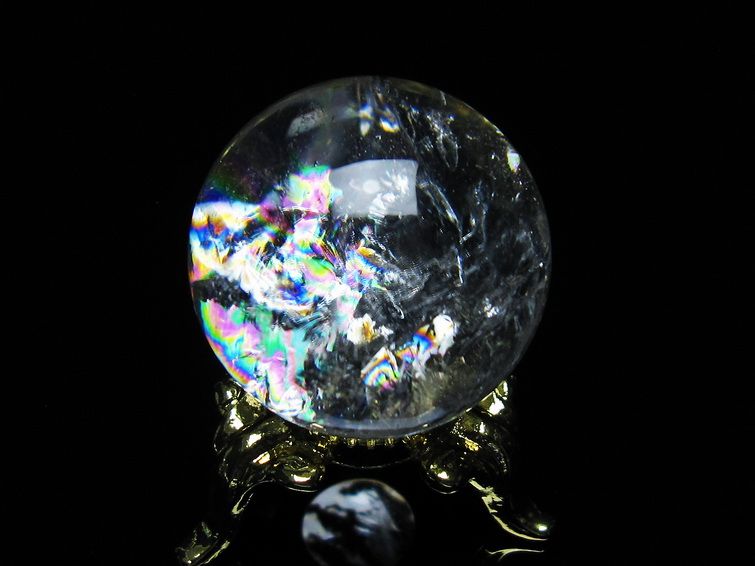 アイリスクォーツ 水晶 丸玉 虹入り 26mm 水晶玉 置物 スフィア 141-6973