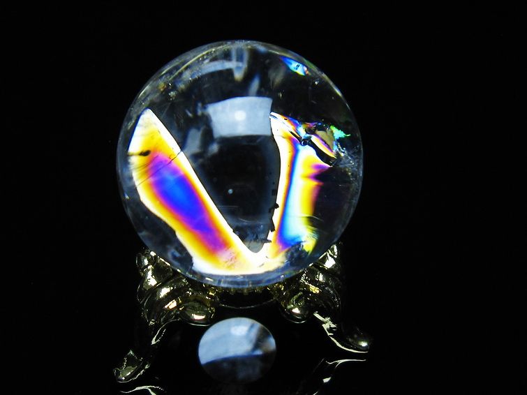 アイリスクォーツ 水晶 丸玉 虹入り 26mm 水晶玉 置物 スフィア 141-6975
