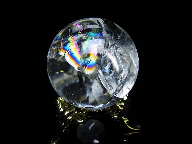 アイリスクォーツ 水晶 丸玉 虹入り 26mm スフィア 置物 水晶玉 一点物 141-6976