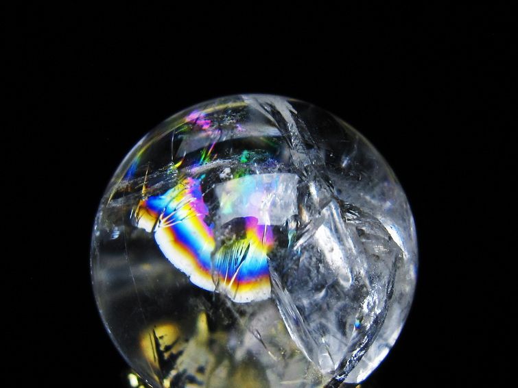 アイリスクォーツ 水晶 丸玉 虹入り 26mm スフィア 置物 水晶玉 一点物 141-6976