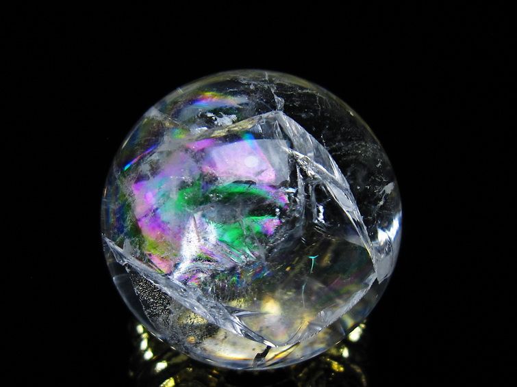 アイリスクォーツ 水晶 丸玉 虹入り 26mm スフィア 置物 水晶玉 一点物 141-6976
