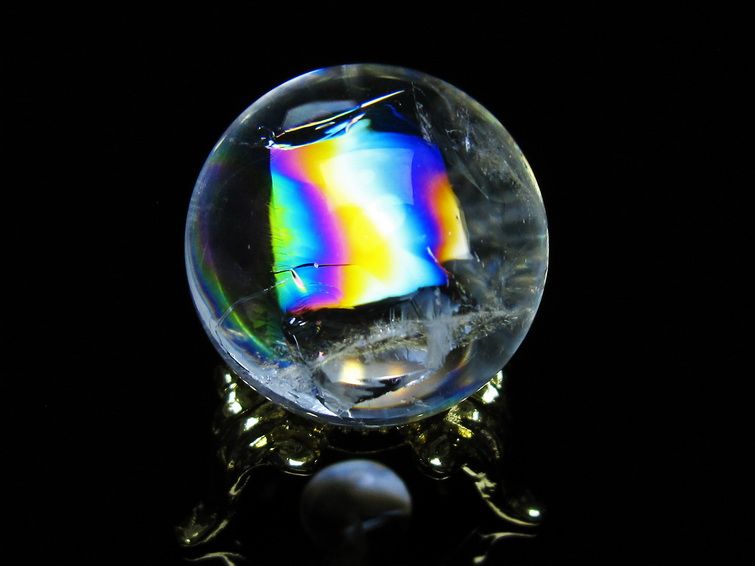 アイリスクォーツ 水晶 丸玉 虹入り 26mm スフィア 置物 水晶玉 一点物 141-6977 [sold out]