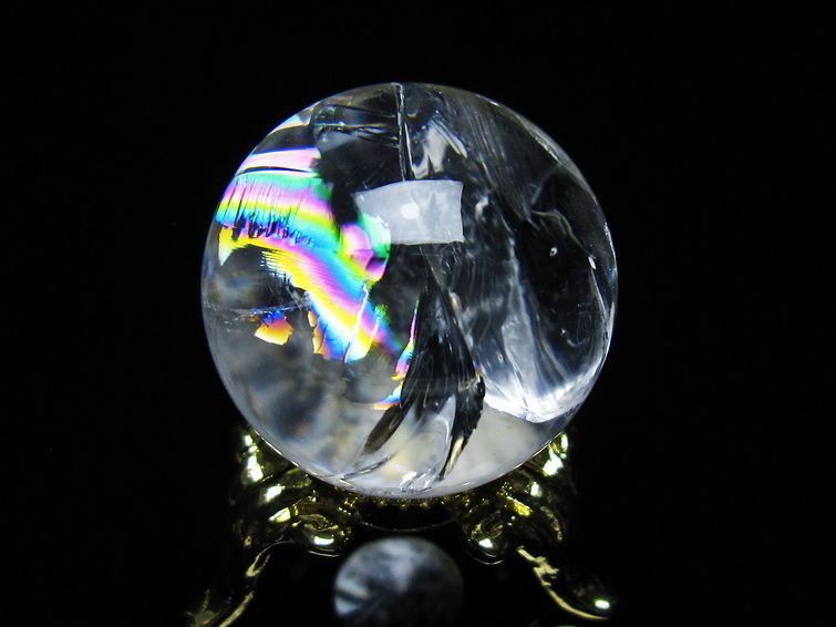 アイリスクォーツ 水晶 丸玉 虹入り 26mm スフィア 置物 水晶玉 一点物 141-6978 [sold out]