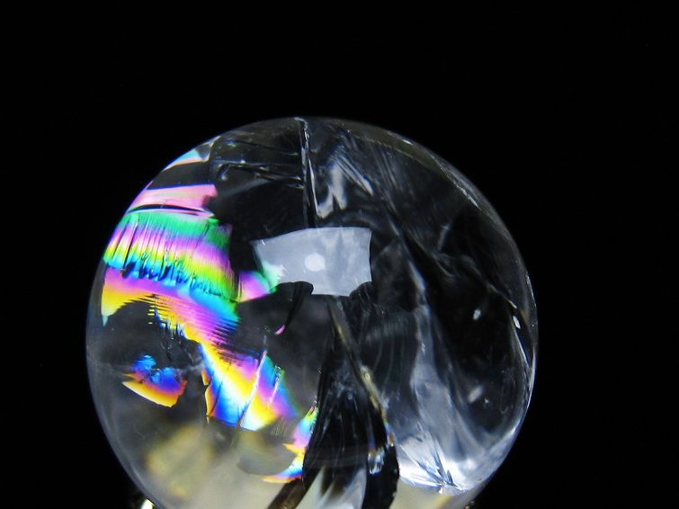 アイリスクォーツ 水晶 丸玉 虹入り 26mm スフィア 置物 水晶玉 一点物 141-6978 [sold out]