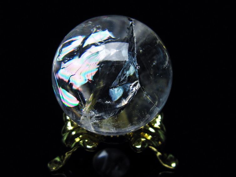 アイリスクォーツ 水晶 丸玉 虹入り 26mm スフィア 置物 水晶玉 一点物 141-6979