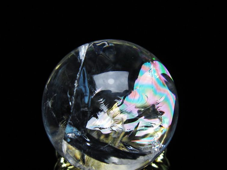 アイリスクォーツ 水晶 丸玉 虹入り 26mm スフィア 置物 水晶玉 一点物 141-6979